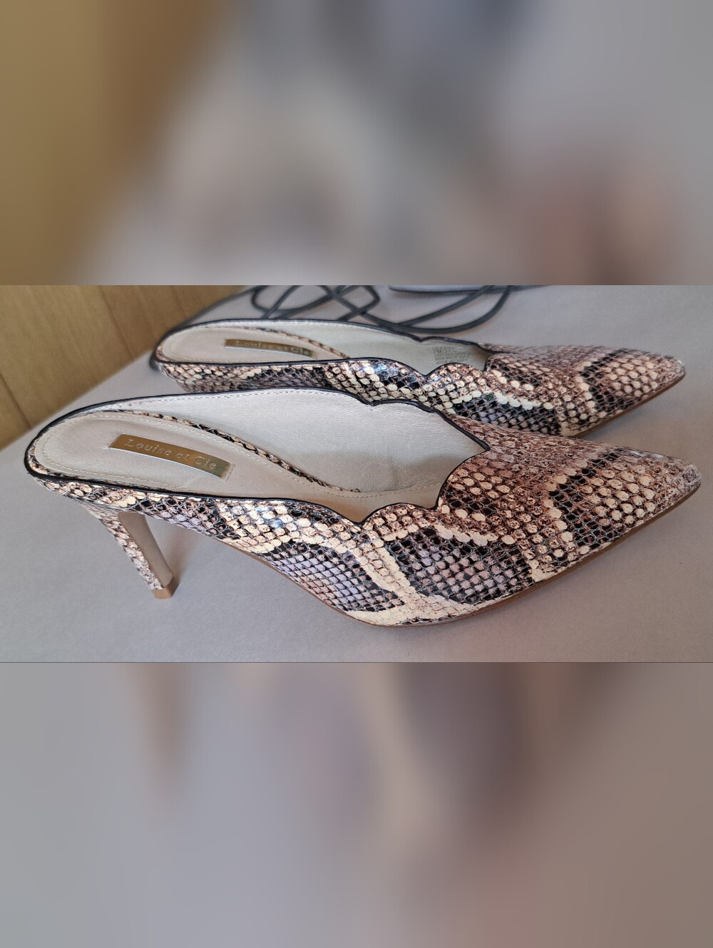 Louise Et Cie Lo-Kirina Leather Snakeskin Print Heels Mules Size 7M  Evening Off